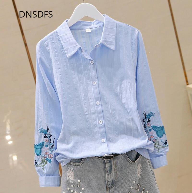 Women' Blouses Shirts Embroidery Shirt Simple White Blue Floral Women Tops Lapel Long Sleeve Blouse Casual Classic Clothes Button Up Shirts Cotton Top 230313, Pure blue
Women' Blouses Shirts Embroidery Shirt Simple White Blue Floral Women Tops Lapel Long Sleeve Blouse Casual Classic Clothes Button Up Shirts Cotton Top 230313, Pure blue