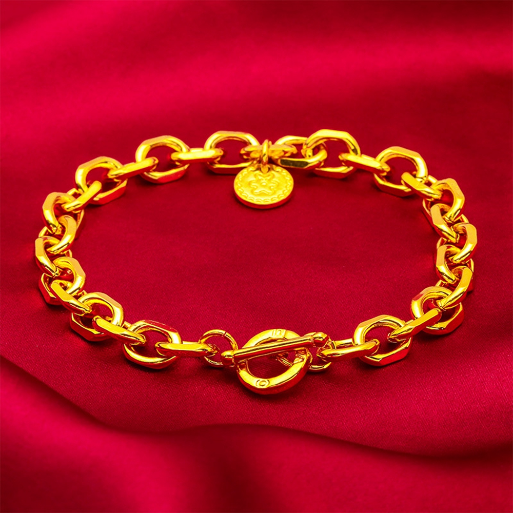 7mm Women Bracelet Wrist Chain Link 18k Yellow Gold Filled Classic Fashion Jewelry Gift 19cm Long