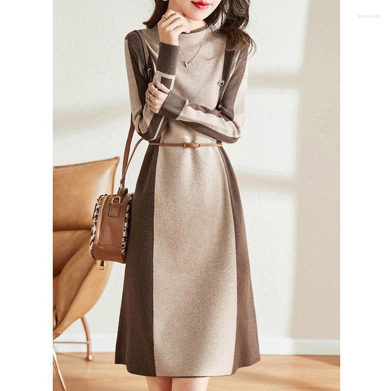 Casual Dresses Office Lady Elegant Knitting Dress Autumn Winter O Neck Long Sleeve Patchwork Sweater Women's Slim Belt Midi, Khaki
Casual Dresses Office Lady Elegant Knitting Dress Autumn Winter O Neck Long Sleeve Patchwork Sweater Women's Slim Belt Midi, Khaki