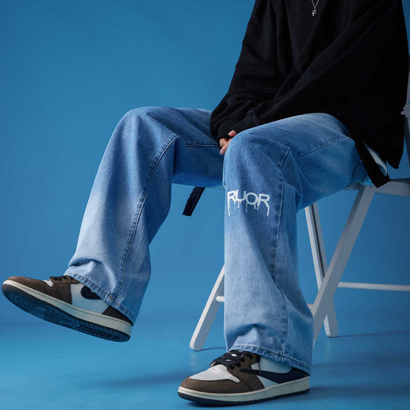 Men's Jeans Gradient Men Jeans Man Pants Streetwear Jean Baggy Korean Fashion Men Men's Wide Jeans Male Oversize Trendyol Mens Denim Mens Z0