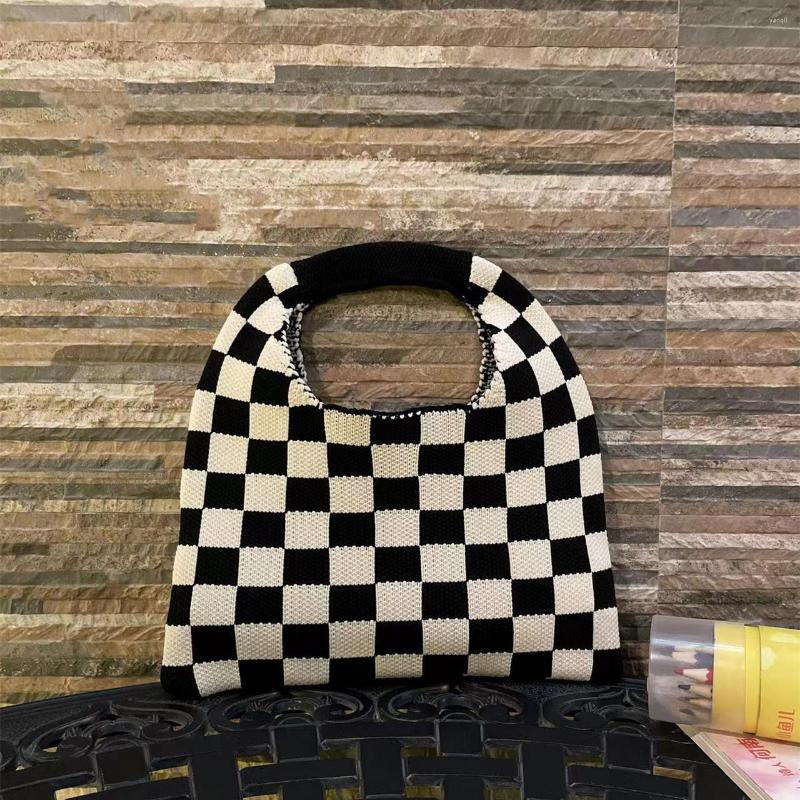 

Evening Bags Selling For Women 2023 Knitting Checkerboard Handbags Contrast Color Stitching Spring And Summer Young Energetic, Black