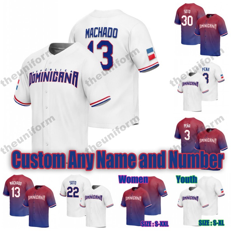2023 Dominican World Baseball Classic Jersey Jeremy Pena Juan Soto Machado Cruz Johnny Cueto Ketel Marte Jean Segura Eloy Jimenez Franco WBC Men Jerseys Size S-5XL