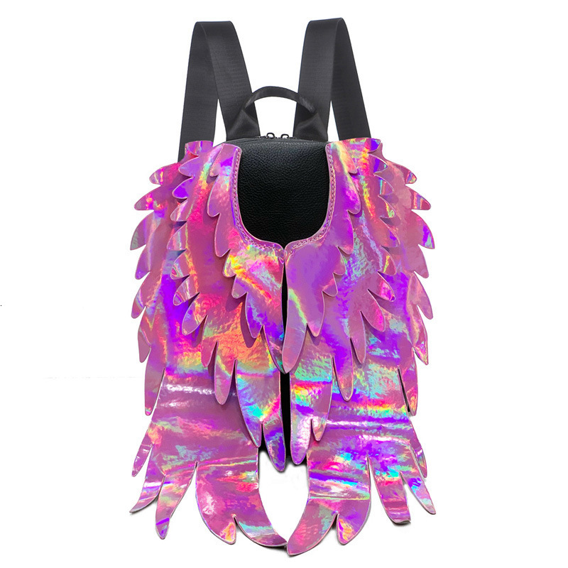 School Bag s Leather Backpack Laser Color Big Wing Korea Dual use Shoulder Bag Bagpack 230313