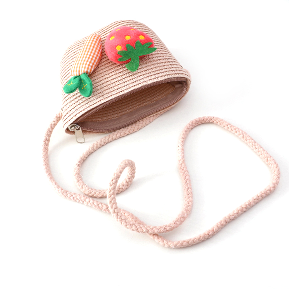 Caps Hats 2 Pcs/set Baby Girl With Bag Hat Hand Made Summer Carrot Bucket Cap Cute Strawberry Doll Crossbody Bag Straw Woven Accessories 230313