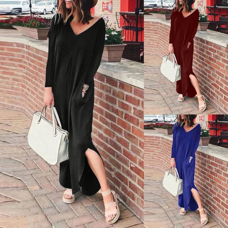 Casual Dresses Autumn And Winter V-Neck Pocket Solid Color European American Sexy Dress, Wine
Casual Dresses Autumn And Winter V-Neck Pocket Solid Color European American Sexy Dress, Wine