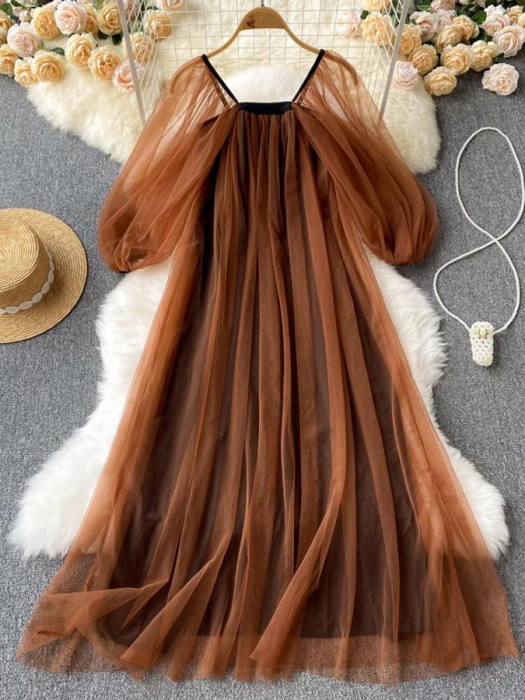 Casual Dresses Bohemian Mesh Dress Women Party Lantern Sleeve Loose Square Collar Vintage Robes Sexy Vestidos Elegantes Boho Long, Beige
Casual Dresses Bohemian Mesh Dress Women Party Lantern Sleeve Loose Square Collar Vintage Robes Sexy Vestidos Elegantes Boho Long, Beige