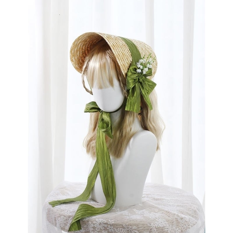 Caps Hats Handmade Women 1800s Victorian Wedding Tea Party Bonnet Lolita Hat Vintage Flowers Beach Sun Cap Straw Weaving Hats 230313