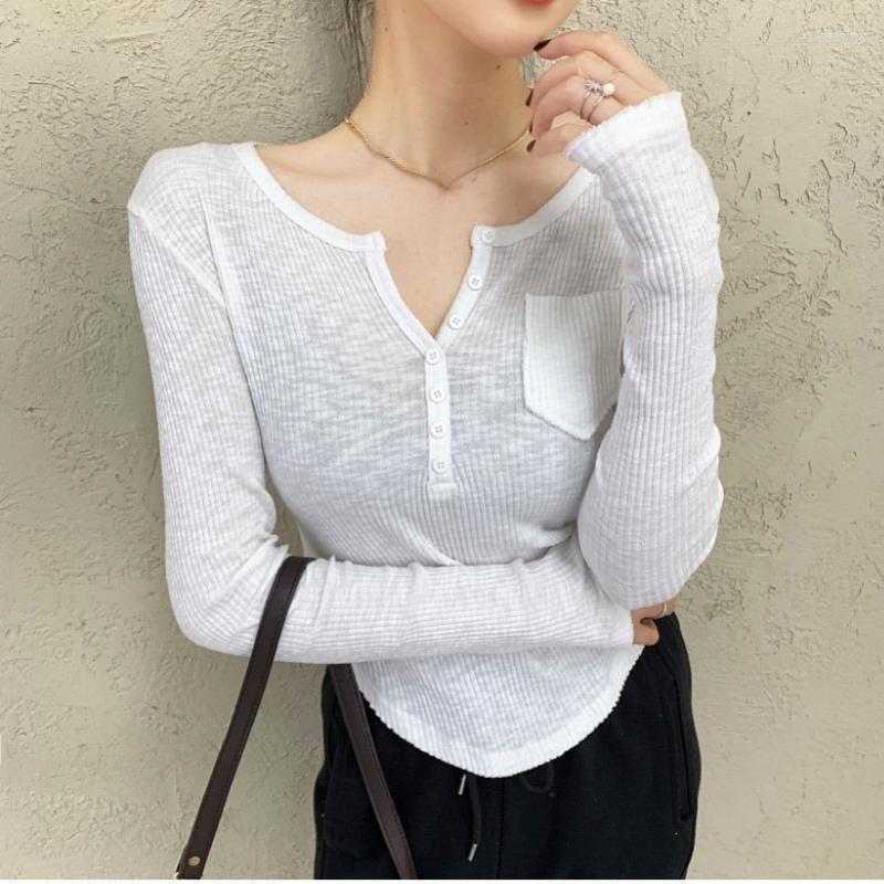 Women' T Shirts Casual Screw Thread Cotton Short Tops Women Autumn Fashion Button V-neck Long Sleeve Slim Fit T-shirt Female Basic Tees, Black
Women' T Shirts Casual Screw Thread Cotton Short Tops Women Autumn Fashion Button V-neck Long Sleeve Slim Fit T-shirt Female Basic Tees, Black