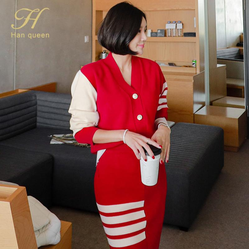 Two Piece Dress H Han Queen Winter Sweater Suit Women Color Block Cardigan And Slim Sheath Pencil Skirts Korean Chic Office Lady, Red
Two Piece Dress H Han Queen Winter Sweater Suit Women Color Block Cardigan And Slim Sheath Pencil Skirts Korean Chic Office Lady, Red