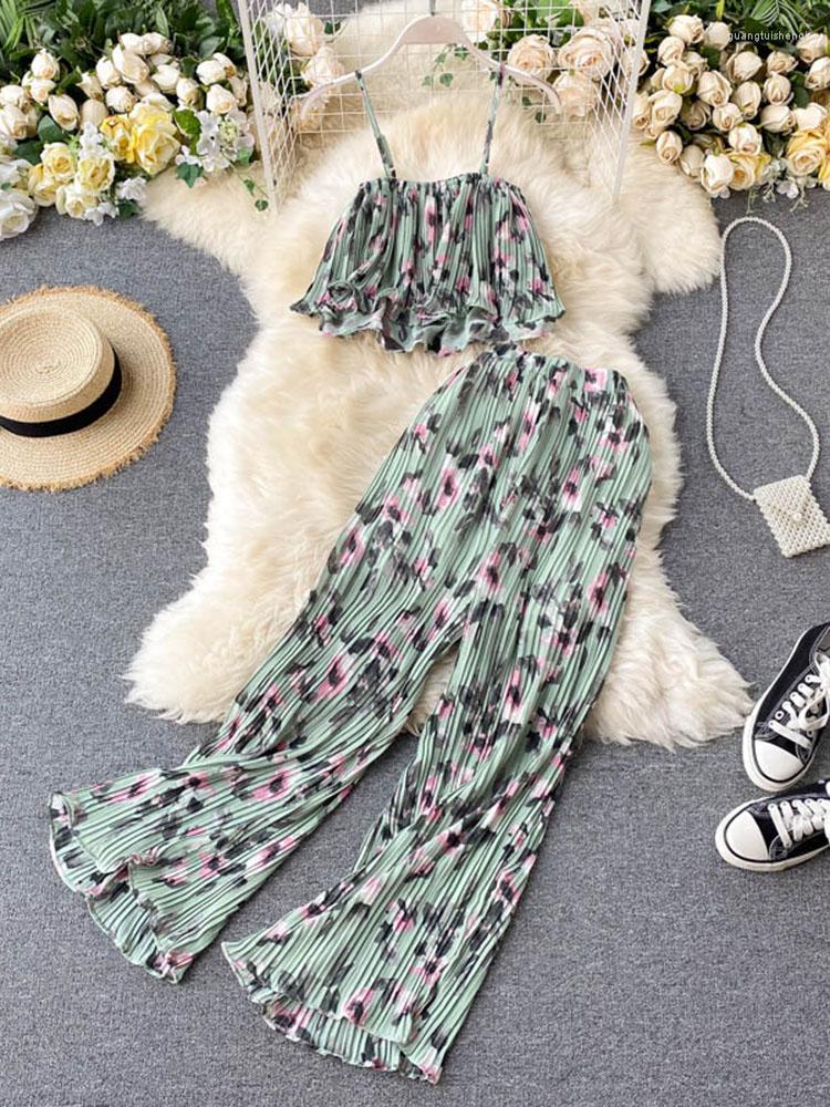 Women's Tracksuits Beach Women Summer Floral Wide-leg Pants Sets Bohemia Printed Short Camisole Pleated High-waist Two-piece Casual, Black
Women's Tracksuits Beach Women Summer Floral Wide-leg Pants Sets Bohemia Printed Short Camisole Pleated High-waist Two-piece Casual, Black