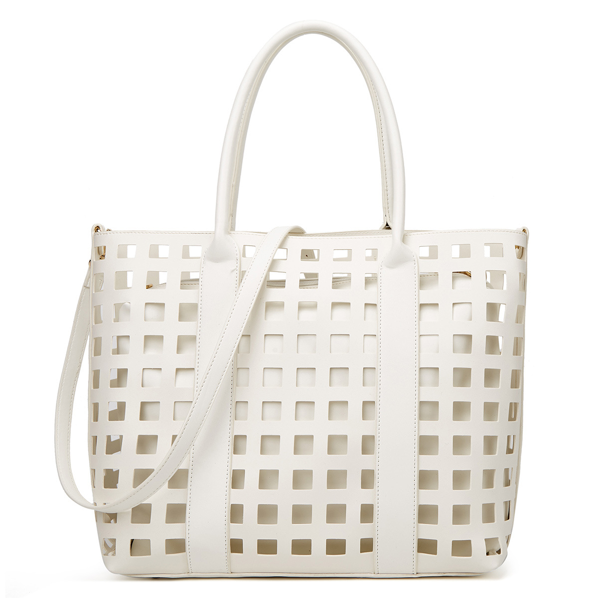 womens Fashion Versatile handbag 2-piece design solid color PU Tote bag