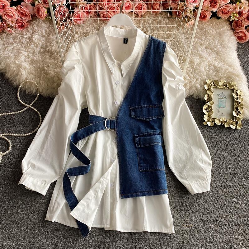 Women' Blouses 2023 Spring Shirt Female Korean Long-Sleeve Design Sense Niche Mid-Length Puff Sleeve Tops Denim Two-Piece Women Trend H1490, White
Women' Blouses 2023 Spring Shirt Female Korean Long-Sleeve Design Sense Niche Mid-Length Puff Sleeve Tops Denim Two-Piece Women Trend H1490, White