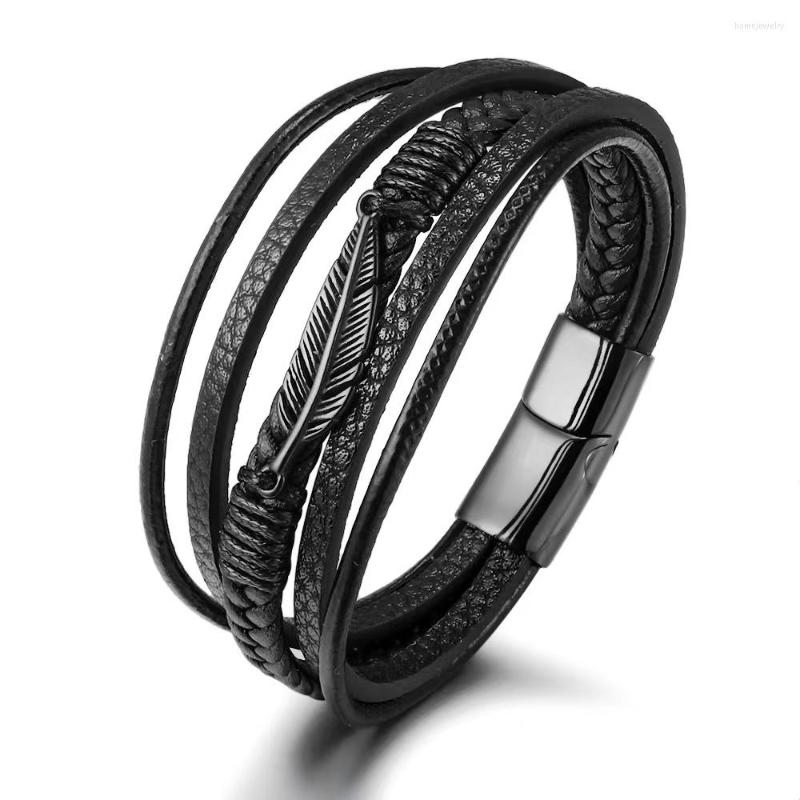 Strand European And American Retro Punk Style Feather Stainless Steel Men's Bracelet 5 Layers Leather Rope Classic Jewelry
Strand European And American Retro Punk Style Feather Stainless Steel Men's Bracelet 5 Layers Leather Rope Classic Jewelry