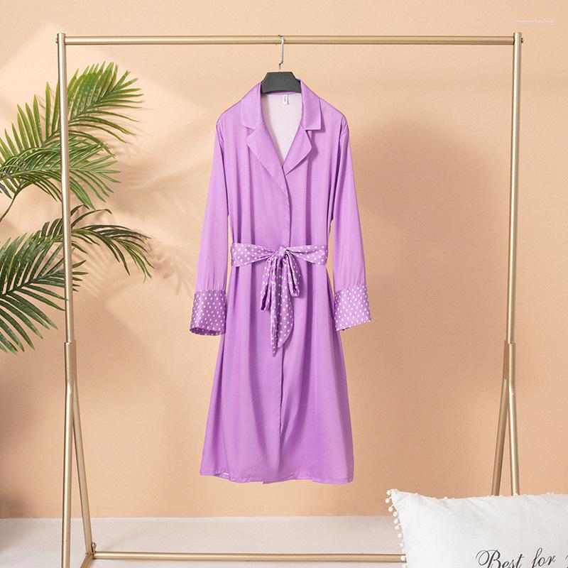 Women's Sleepwear Lavender Faux Silk Kimono Robe Gown Female Spring Autumn Casual Full Sleeve Nightgown Loose Polka Dot Night Dress
Women's Sleepwear Lavender Faux Silk Kimono Robe Gown Female Spring Autumn Casual Full Sleeve Nightgown Loose Polka Dot Night Dress