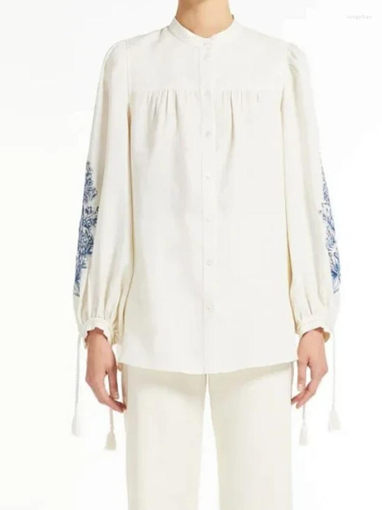 Women's Blouses Women Shirt 2023 Spring And Autumn Round Neck Floral Embroidery Pleated Cuffs Tassel Tie Casual Long-sleeved, Beige
Women's Blouses Women Shirt 2023 Spring And Autumn Round Neck Floral Embroidery Pleated Cuffs Tassel Tie Casual Long-sleeved, Beige