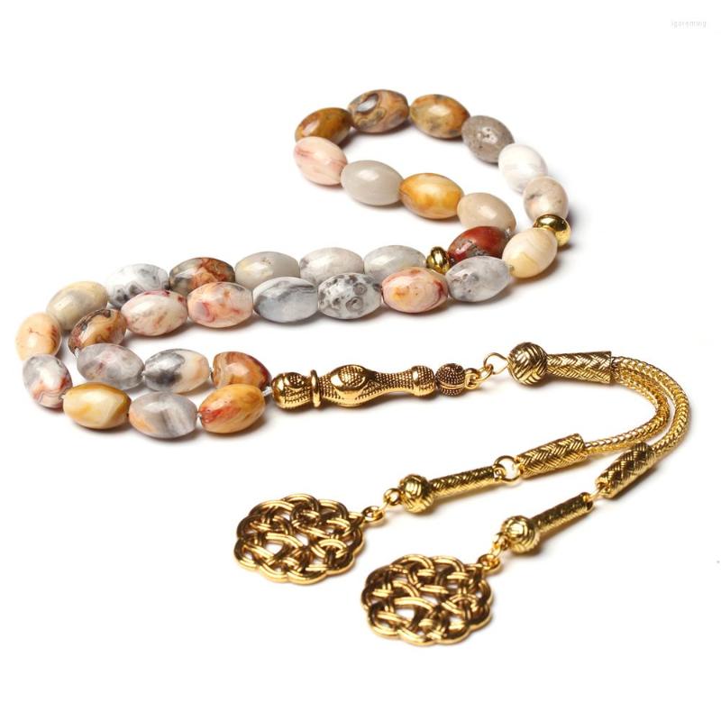 Strand Natural Bamboo Agate Tasbih Gold Tassel Muslim Rosary Bracelet Gfit Oval Stone 8 12mm Islamic 33 Prayer Beads Arabic Misbaha
Strand Natural Bamboo Agate Tasbih Gold Tassel Muslim Rosary Bracelet Gfit Oval Stone 8 12mm Islamic 33 Prayer Beads Arabic Misbaha