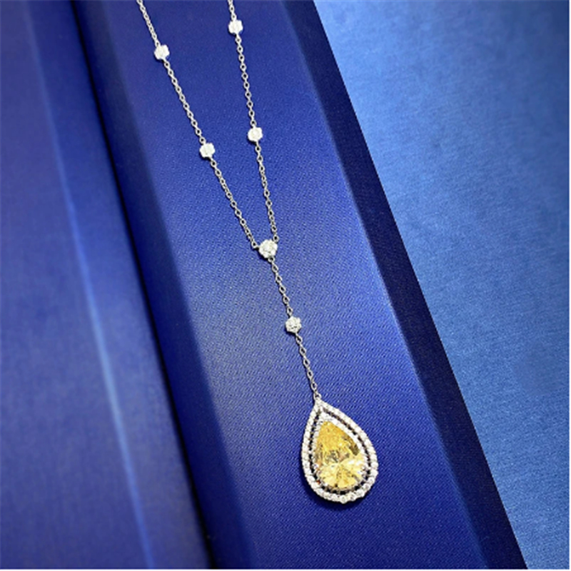 Pear Cut Topaz Diamond Pendant Necklace 925 Sterling Silver Party Wedding Chocker Necklace for Women Bridal Pendant jewelry Gift