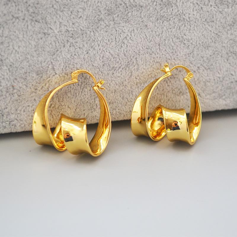 Hoop Earrings Neutral Gold Plated With Brass As Base Material High End Shiny Jewelry