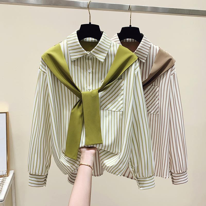 Women' Blouses 2023 Spring Cape Stitching Fake Two Pieces Stripe Shirt Chic Fashion Women Lapel Single Breasted Ladies Office Loose, Khaki
Women' Blouses 2023 Spring Cape Stitching Fake Two Pieces Stripe Shirt Chic Fashion Women Lapel Single Breasted Ladies Office Loose, Khaki