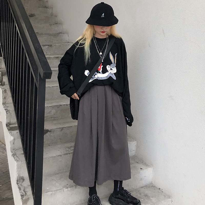 Skirts Long Skirt Women Solid Simple All Match High Waist Skirts Womens Korean Fashion Females Casual Comfortable Vintage Harajuku Soft 230313