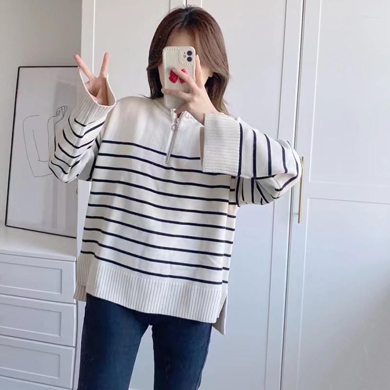 Women' Sweaters Casual Zipper Half High Neck Loose Stripe Knitted Sweater Tops Women 2023 Autumn Fashion Korean Long Sleeve Blouse Khaki 
Women' Sweaters Casual Zipper Half High Neck Loose Stripe Knitted Sweater Tops Women 2023 Autumn Fashion Korean Long Sleeve Blouse Khaki