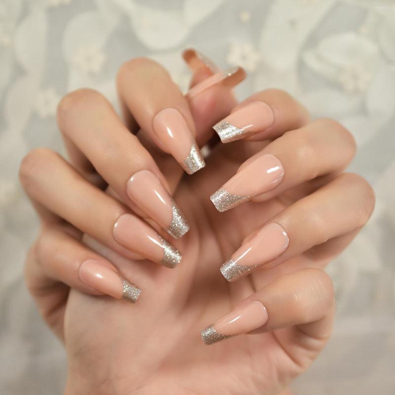 False Nails Meidum Coffin Fake Golden Glitter Top Full Cover Manicure Pink Base Nature Glossy Type Press On Tips Fingernails, L6263
False Nails Meidum Coffin Fake Golden Glitter Top Full Cover Manicure Pink Base Nature Glossy Type Press On Tips Fingernails, L6263