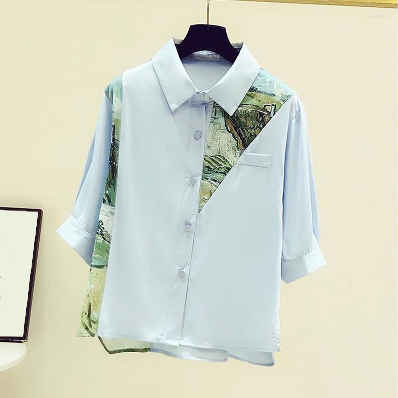 Women' Blouses Vintage Elegant Chic Print Patchwork Blue Oversized Blouse Women Summer Fashion Casual Button Up Shirt Loose Top Female
Women' Blouses Vintage Elegant Chic Print Patchwork Blue Oversized Blouse Women Summer Fashion Casual Button Up Shirt Loose Top Female