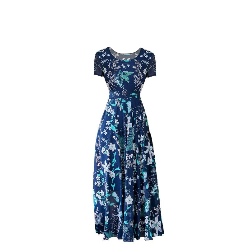 Casual Dresses summer Korean dress women's Casual Short Sleeve temperament large yellow red flower round neck dress 230313