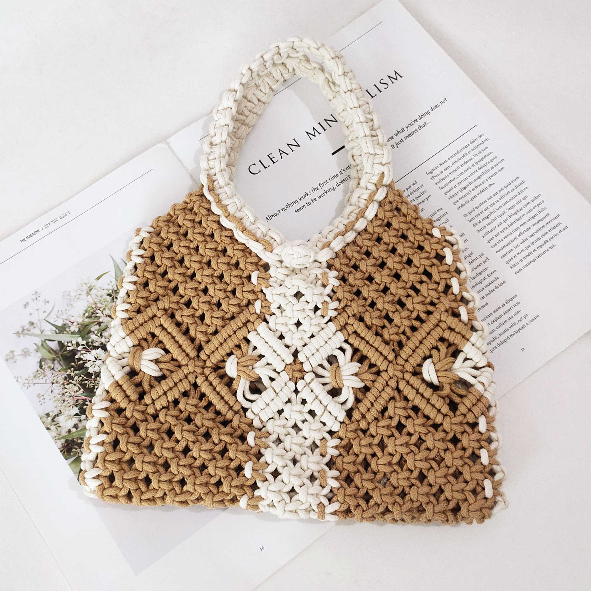 Cotton Cord Woven Bag Women's Portable Cute Small Bag Ins-style Hollowed-out Net Bag Beach Holiday Bag 230313, Brown
Cotton Cord Woven Bag Women's Portable Cute Small Bag Ins-style Hollowed-out Net Bag Beach Holiday Bag 230313, Brown