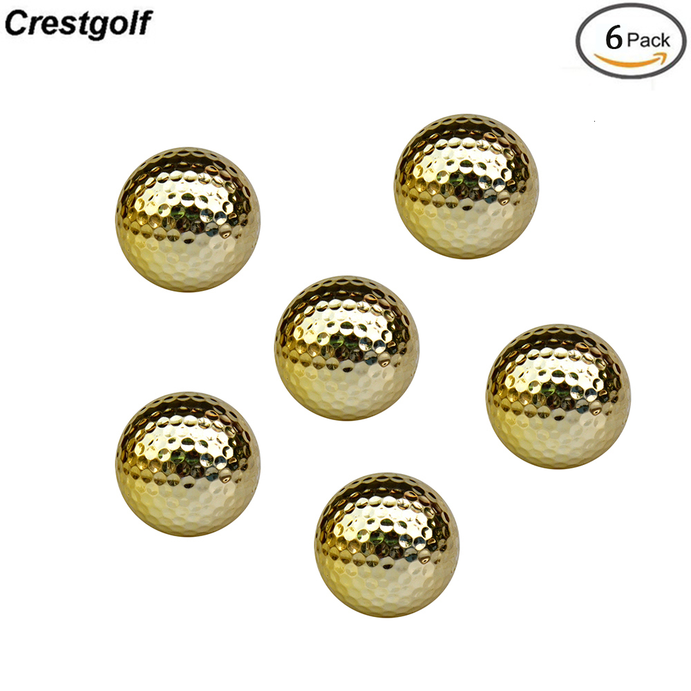 Golf Balls CRESTGOLF 6 Pcs Two Layer Golden Golf Balls Golf Practice Balls Training Two Pieces Balls As Gift 230313