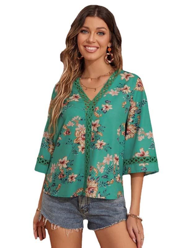 Women' Blouses & Shirts Summer Sexy Hollow Out Blouse Women Fashion V Neck Flower Lace Stitching Shirt Vintage Loose Long Sleev, Green
Women' Blouses & Shirts Summer Sexy Hollow Out Blouse Women Fashion V Neck Flower Lace Stitching Shirt Vintage Loose Long Sleev, Green