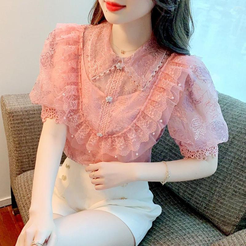 Women' Blouses Summer Elegant Lace Pearl Sweet Chiffon Shirt Womens 2023 Fashion Fairy Puff Sleeve Rose Print Tops Mujer Blusas, Pink
Women' Blouses Summer Elegant Lace Pearl Sweet Chiffon Shirt Womens 2023 Fashion Fairy Puff Sleeve Rose Print Tops Mujer Blusas, Pink