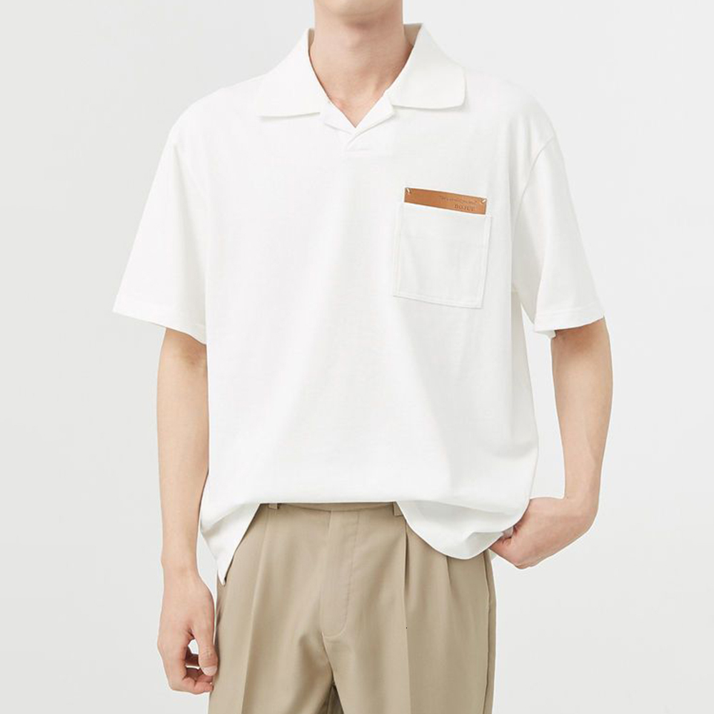 Men's T-Shirts Casual Contrast Color Short-sleeved POLO Shirt Boys Summer Comfortable Home Labeling Waffle Loose Lapel T-shirt Men's Clothin