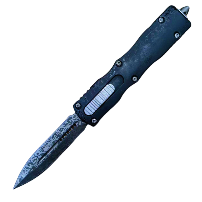 7.5 Inch Tactical Automatic Knife Black Handle Floral Patterned Double Edge Self Defense Tool
7.5 Inch Tactical Automatic Knife Black Handle Floral Patterned Double Edge Self Defense Tool