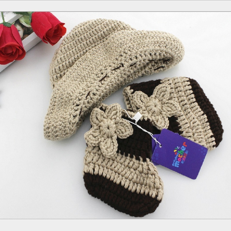 Caps Hats born Boy Crochet Cowboy Clothes Pography Props Infant Baby Po Shoots Knit Outfits Costume Baby Shower Gift foto Prop 230313