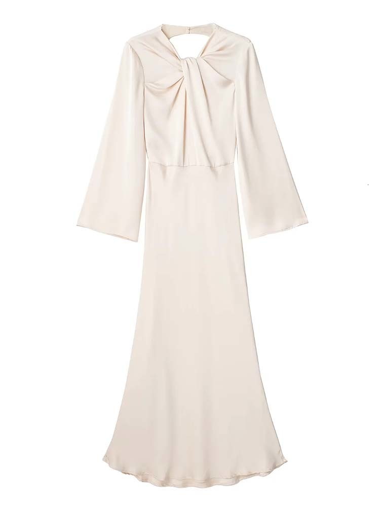 Casual Dresses KLKXMYT TRAF Satin Long Dress Women Backless Maxi Dress Woman Autumn Knot Party Dresses for Women Long Sleeve Female Dress 230313