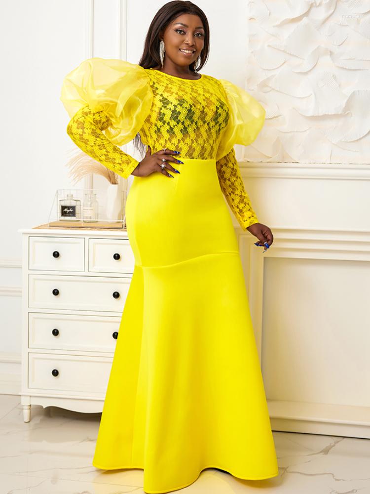 Casual Dresses AOMEI Women Party Long Dress Mermaid Trumpet Yellow Lace Puff Sleeves See Through Transparent Sexy Female Event Gowns Proms
Casual Dresses AOMEI Women Party Long Dress Mermaid Trumpet Yellow Lace Puff Sleeves See Through Transparent Sexy Female Event Gowns Proms