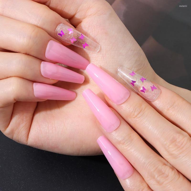 False Nails Detachable Pink Butterfly Wearable Fake Full Cover Ballerina Nail Tips Women Fashion Artificial Manicure Tool, No press gule
False Nails Detachable Pink Butterfly Wearable Fake Full Cover Ballerina Nail Tips Women Fashion Artificial Manicure Tool, No press gule