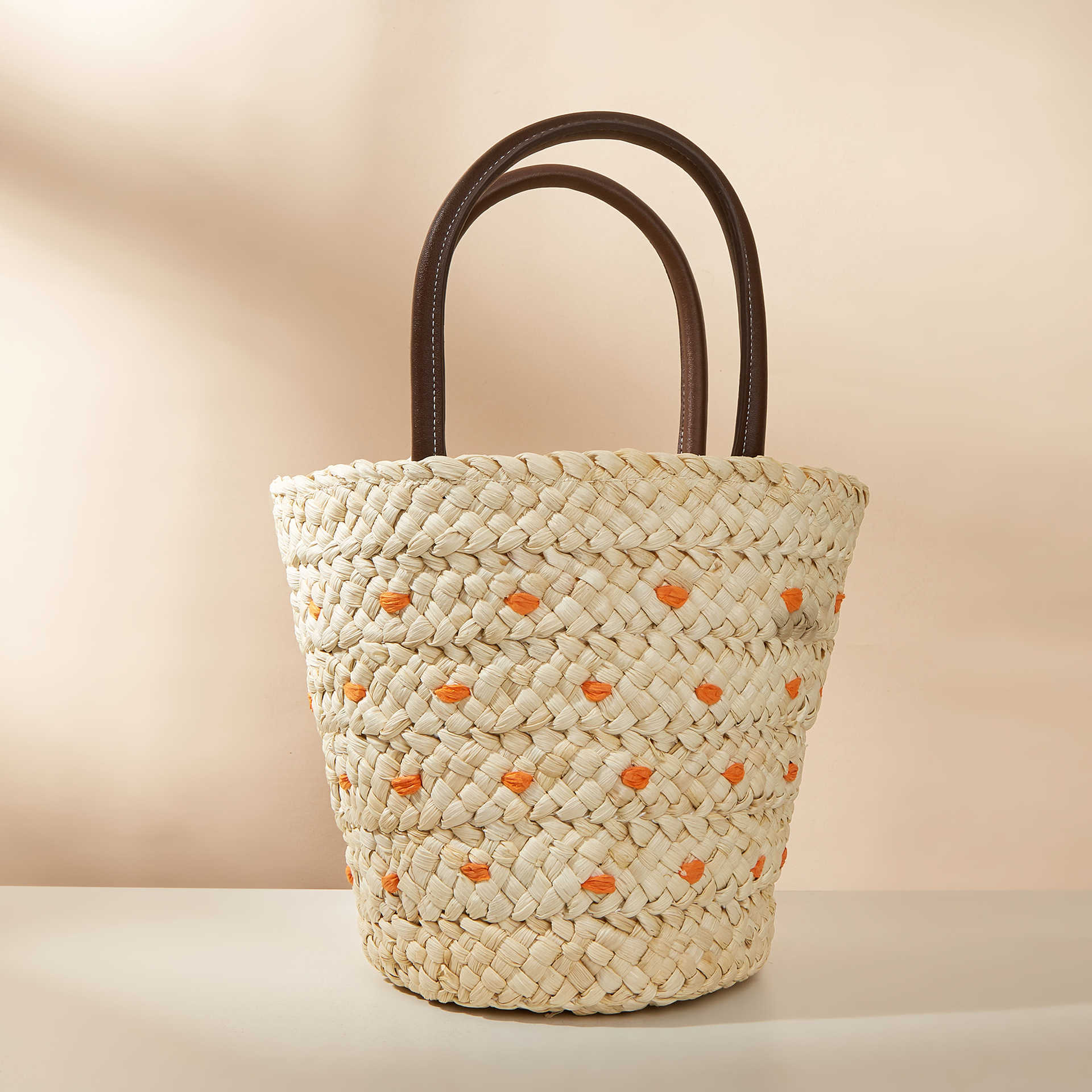 Corn Skin Holiday Embroidery Bag Fashion Drawstring Straw Woven Bag Women's Woven Bag Beach Bag 230313