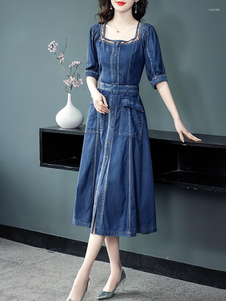 Party Dresses TIYIHAILEY 2023 Vintage Women Long Mid-Calf Half Sleeve Denim Spring Dress -XL Embroidery Single Breasted, Blue
Party Dresses TIYIHAILEY 2023 Vintage Women Long Mid-Calf Half Sleeve Denim Spring Dress -XL Embroidery Single Breasted, Blue