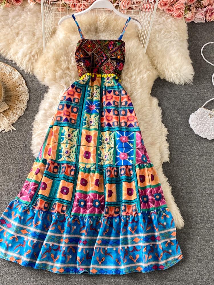 Casual Dresses Bohemian Maxi For Women Summer Clothing Vintage Printed Ethnic Embroidery Tassels Suspender A-line Long, Blue
Casual Dresses Bohemian Maxi For Women Summer Clothing Vintage Printed Ethnic Embroidery Tassels Suspender A-line Long, Blue
