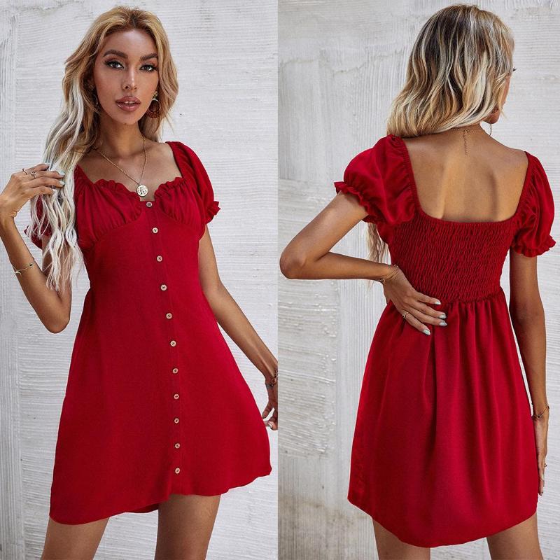 Party Dresses Short Puff Sleeve Slim Button Mini Dress Summer Sweet Casual Elegant Wine Red Female Fashion Cotton Vestidos, Yf1051 wine red
Party Dresses Short Puff Sleeve Slim Button Mini Dress Summer Sweet Casual Elegant Wine Red Female Fashion Cotton Vestidos, Yf1051 wine red