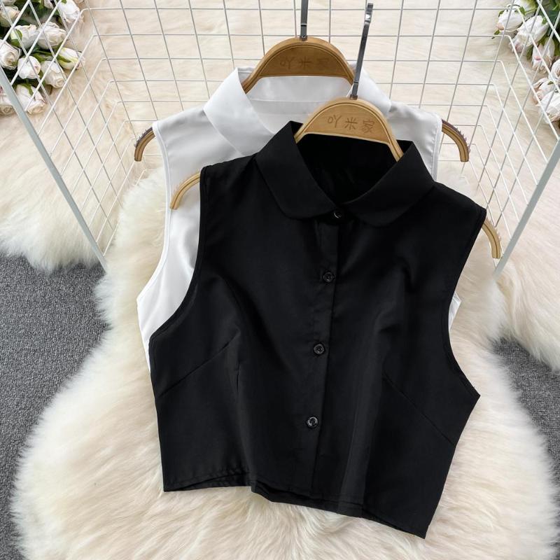 Women's Blouses VANOVICH 2023 Summer Korean Style Solid Color POLO Collar Single-breasted Sleeveless Shirt Women's High Waist Short, Black
Women's Blouses VANOVICH 2023 Summer Korean Style Solid Color POLO Collar Single-breasted Sleeveless Shirt Women's High Waist Short, Black