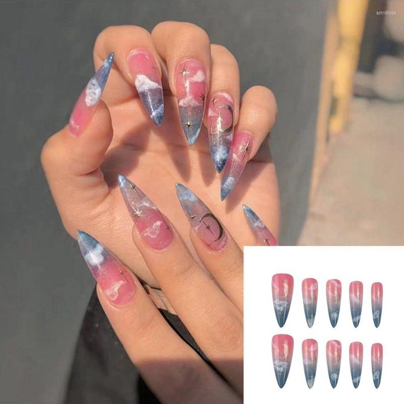 False Nails 24pcs/Box Stiletto Detachable Artificial Full Cover Moon Star Fake Almond French Nail Tips Wearable, A33
False Nails 24pcs/Box Stiletto Detachable Artificial Full Cover Moon Star Fake Almond French Nail Tips Wearable, A33