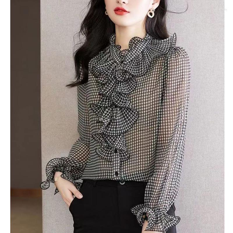 Women's Blouses 2023 Spring Women Clothes Fashion Ruffle Plaid Chiffon Shirts Korean Style Female Blouse Tops, Black
Women's Blouses 2023 Spring Women Clothes Fashion Ruffle Plaid Chiffon Shirts Korean Style Female Blouse Tops, Black