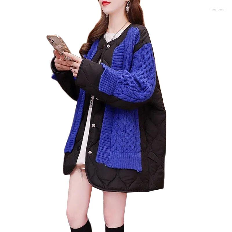 Women's Trench Coats Autumn Winter Cotton Stitching Sweater Women's Mid-length Loose Knitted Jacket Women Parkas Padded Overcoat, Blue
Women's Trench Coats Autumn Winter Cotton Stitching Sweater Women's Mid-length Loose Knitted Jacket Women Parkas Padded Overcoat, Blue