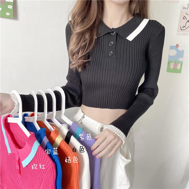Women's Vests 6-color Wind Contrast Polo Lapel Long Sleeve T-shirt Fashion Ins2023 Early Autumn Short Open Navel Top, Black
Women's Vests 6-color Wind Contrast Polo Lapel Long Sleeve T-shirt Fashion Ins2023 Early Autumn Short Open Navel Top, Black