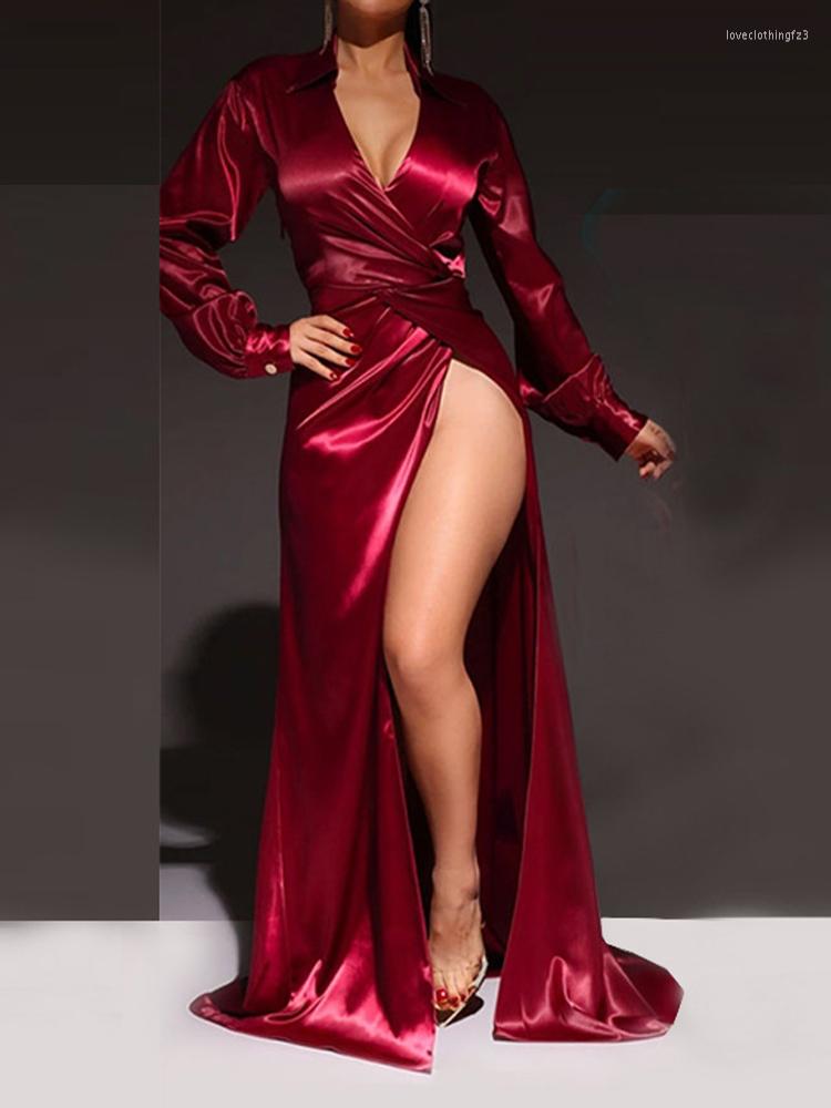 Casual Dresses 2023 Women' Satin Turn-down Neck Sexy Charming High Split Long Dress Cross Pleated Full Sleeve Glossy Waist Dinner Outfits, Black
Casual Dresses 2023 Women' Satin Turn-down Neck Sexy Charming High Split Long Dress Cross Pleated Full Sleeve Glossy Waist Dinner Outfits, Black