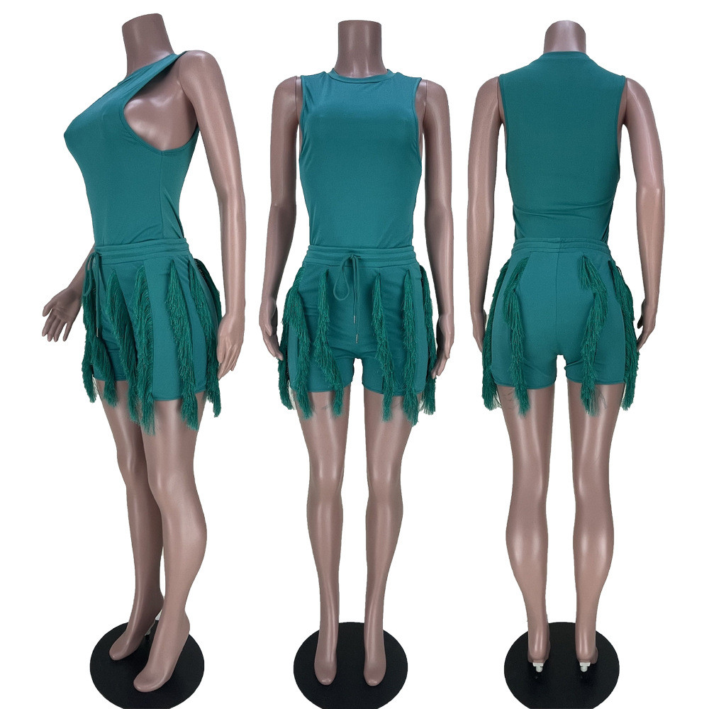 NEW Designer Summer Outfits Women Tracksuits Two 2 Pieces Sets Sleeveless Tee Top and Tassels Shorts Sportswear Solid Sweatsuits Bulk Wholesale Clothi