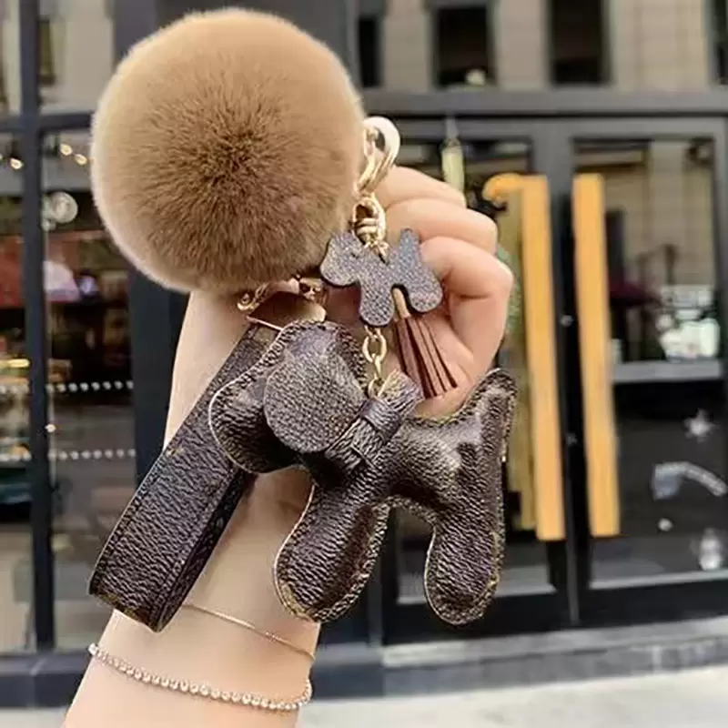 

fashion Brand dog key chain Ball Keychains Soft Fur Lovely Gold Chains Plush Car Keyring women keys rings classic LL Keychain